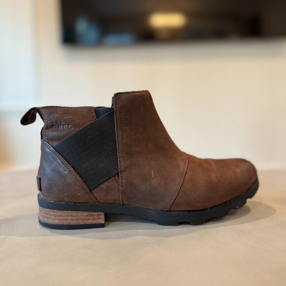 Sorel Emelie Women 9 Chelsea Ankle Booties NL2671-908 Dark Brown Leather Pull On - Picture 5 of 6
